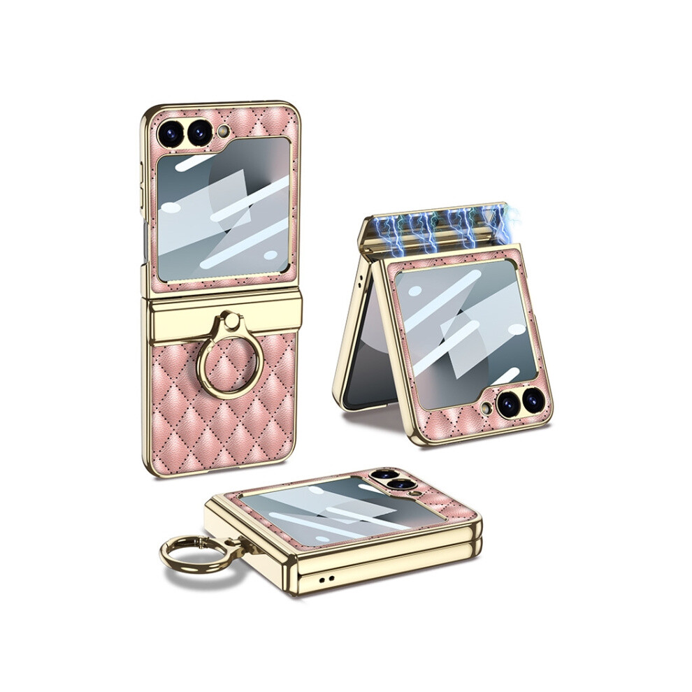 Compatible Gift Samsung Galaxy Z Flip6 / Flip7 Fe Gkk Rhombus Pattern Integrated Electroplated Leather Phone Case With Ring(Pink):For Samsung Galaxy Pink 4059075279442