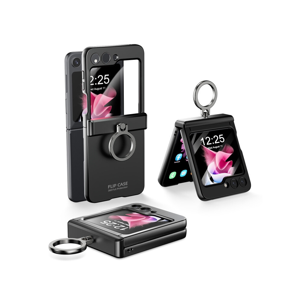Compatible Gift Samsung Galaxy Z Flip6 / Flip7 Fe Integrated Folding Ring Phone Case With Hinge(Black):For Samsung Galaxy Z Flip6 / Flip7 Fe Black 5906736391533