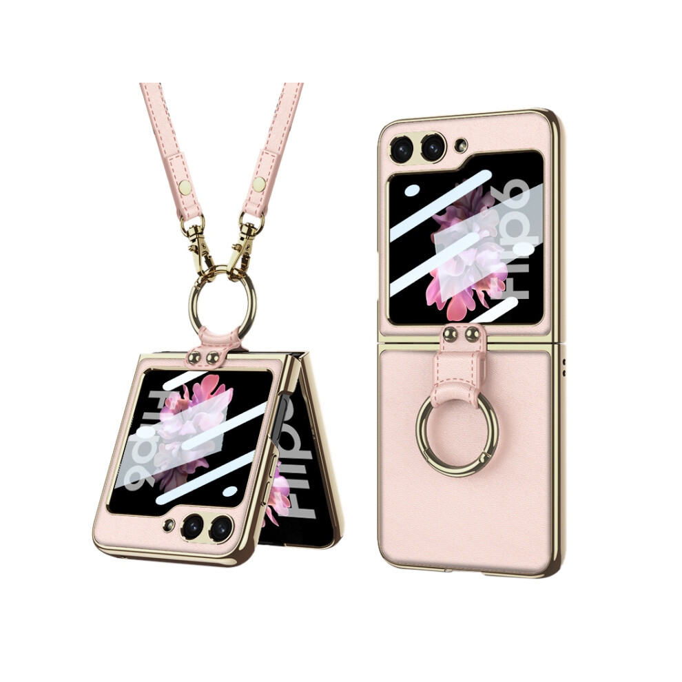 Gkk Integrated Electroplated Leather Phone Case With Strap Compatible Gift Samsung Galaxy Z Flip6 (Pink):For Samsung Galaxy Z Flip6 / Flip7 Fe Pink 4117573160812