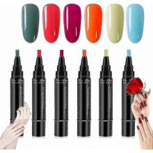 (6Pcs Set F) 36 Shades Nail Art Pens, 5ml Gel Polish Pens, UV LED Soak Off Nail Varnish Tools for Women and Girls, 3-in-1 Manicure Kit