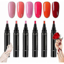 (6Pcs Set D) 36 Shades Nail Art Pens, 5ml Gel Polish Pens, UV LED Soak Off Nail Varnish Tools for Women and Girls, 3-in-1 Manicure Kit