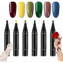 (6Pcs Set E) 36 Shades Nail Art Pens, 5ml Gel Polish Pens, UV LED Soak Off Nail Varnish Tools for Women and Girls, 3-in-1 Manicure Kit