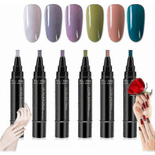 (6Pcs Set C) 36 Shades Nail Art Pens, 5ml Gel Polish Pens, UV LED Soak Off Nail Varnish Tools for Women and Girls, 3-in-1 Manicure Kit