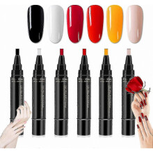 (6Pcs Set A) 36 Shades Nail Art Pens, 5ml Gel Polish Pens, UV LED Soak Off Nail Varnish Tools for Women and Girls, 3-in-1 Manicure Kit