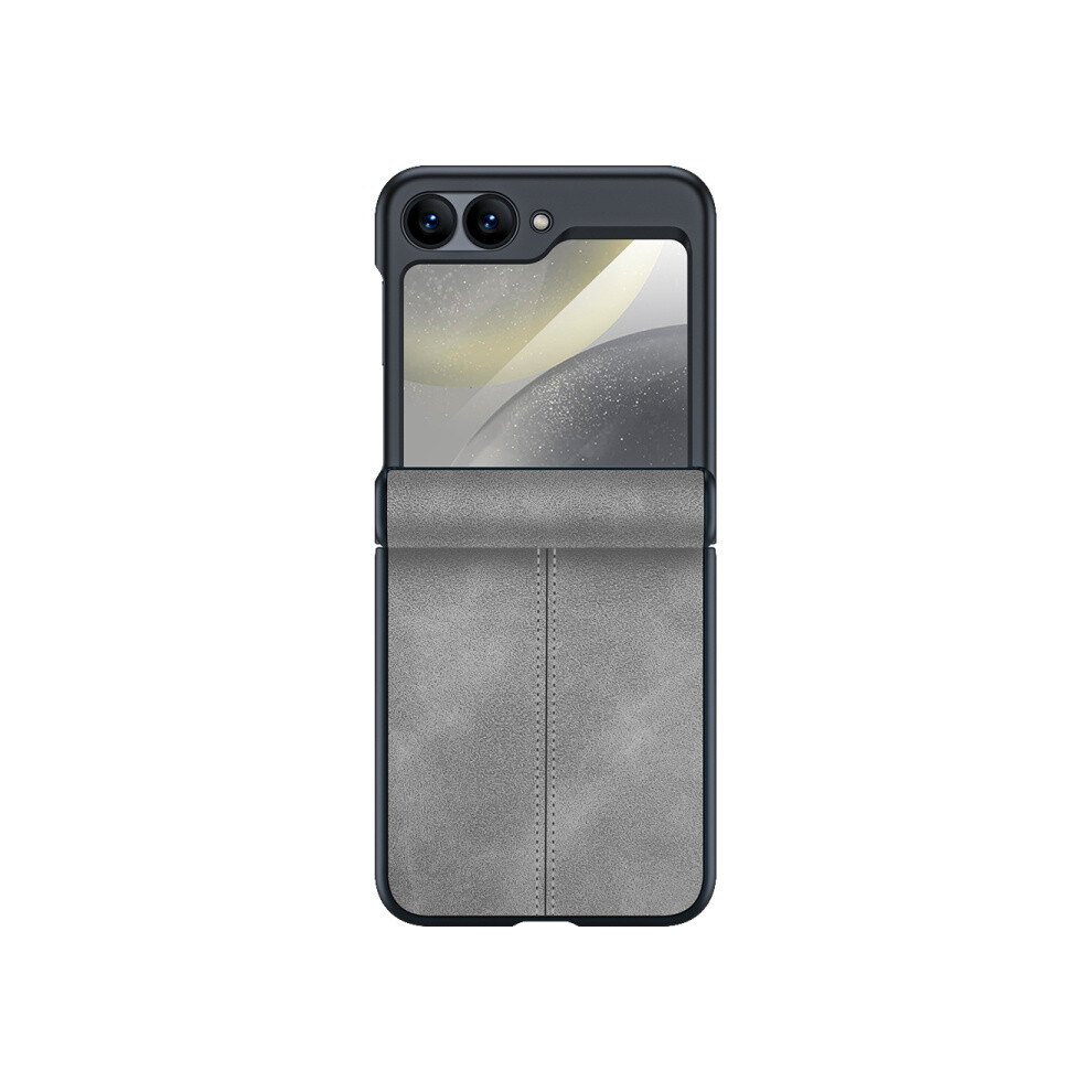 Integrated Hinge Leather Folding Phone Case Compatible Gift Samsung Galaxy Z Flip 6 (Grey):For Samsung Galaxy Z Flip6 / Flip7 Fe Grey 3468205150505