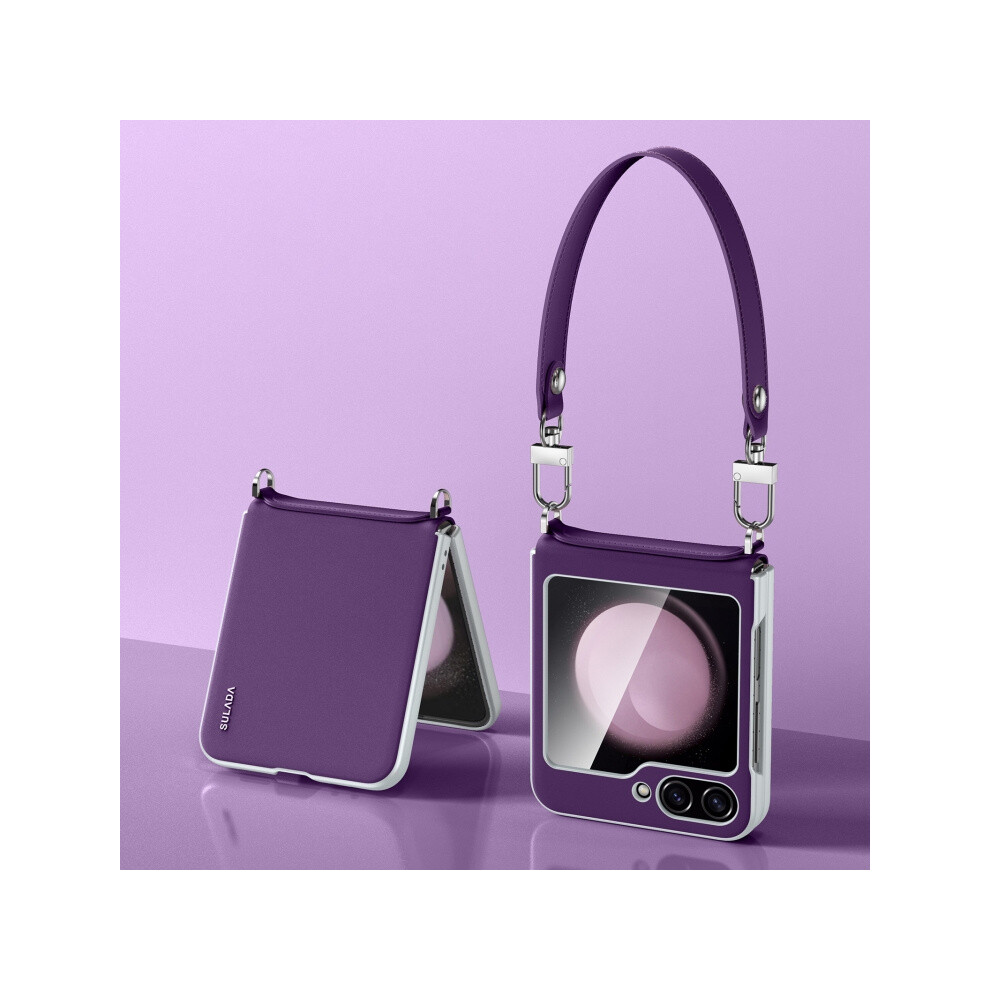 Sulada Elegant Series Wristband Folding Liquid Leather Phone Case Compatible Gift Samsung Galaxy Z Flip5 (Purple):For Samsung Galaxy Z Flip5 Purple 5906736391564