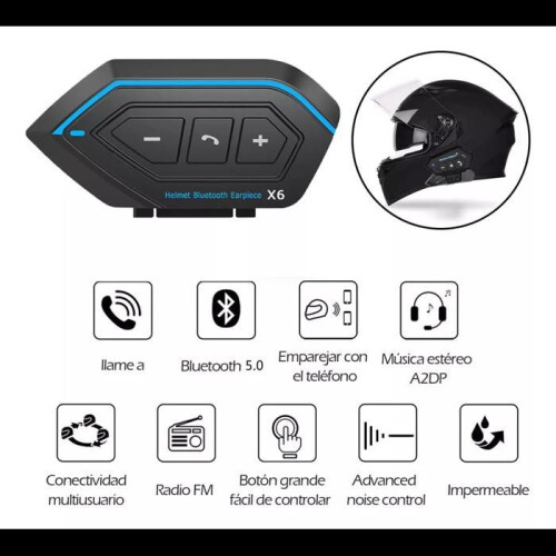 Motorfiets Bluetooth 5.0 Intercom, Bluetooth Headset Kit voor Motorhelm Intercom - Blauw/Zwart 2
