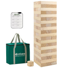 Olsa Giant Tumble Tower 60 PCS Wooden Block Stacking Games with Carrying Bag Classic Indoor & Outdoor Games for Kids Adults Family Backyard Lawn Beach
