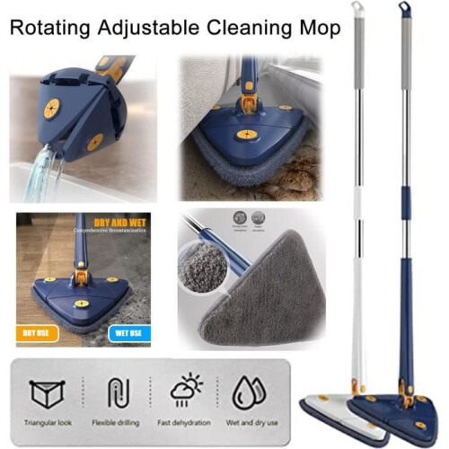 Telescopic Triangular Mop with 360 Rotating Design, Automatic Water Removal Function, Cleaning Tool, + 4 Wipes 2