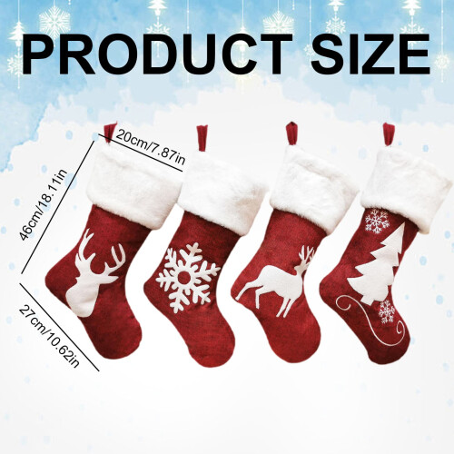 Conjunto de 4 meias de Natal de pelúcia vermelha de 45 cm (18 polegadas) 2