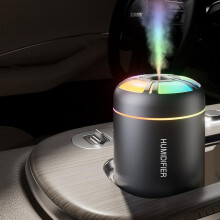 (Black) Mini USB Aurora Humidifier, Ultra-Fine Mist Quiet, Car Office Desk Home Use, 7-Color Night Light Aromatherapy Diffuser