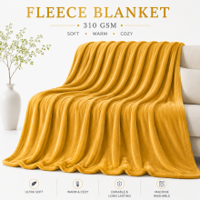 (Mustard, Single: 130 cm x 150 cm.) Faux Fur Fleece Throw Warm Soft Mink Blanket