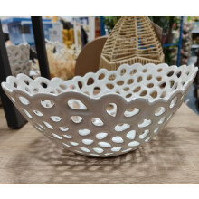 Ceramic Net Style Fruit Bowl White Deco 28x26x13Cm
