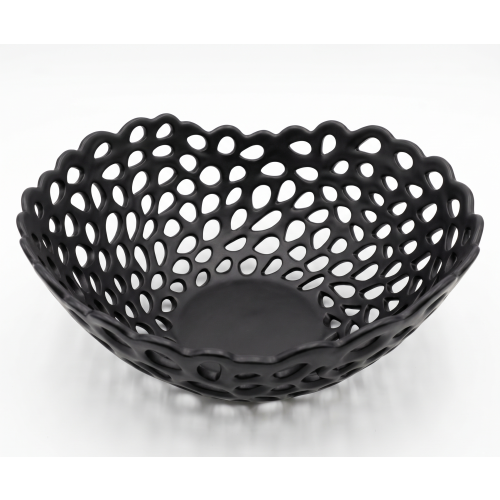 Ceramic Net Style Black Fruit Bowl Deco 28x26x13Cm