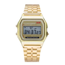 (Black) Retro Square Small Dial Couple Electronic Watch F91 Steel Band Multi-Function Student Sports Watch