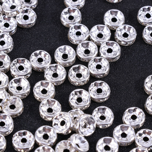Rhinestone rondelle spacer beads silver 8mm 100 pcs 1