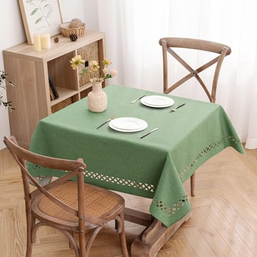 Salviegrøn polyester-hørdug 135x135 cm 1