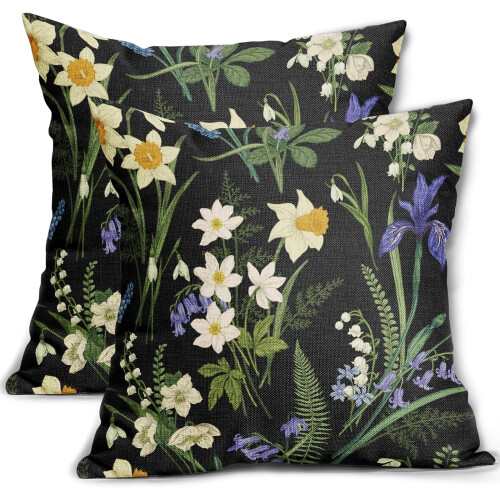 Conjunto de 2 capas de almofada florais de primavera, 45x45cm (18x18 polegadas).