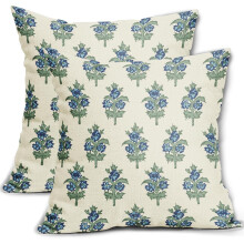 Kissenbezüge mit Blumenmuster in Salbeigrün und Blau, 50 x 50 cm, 2er-Set