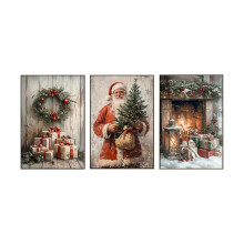 Vintage Christmas Tree Wall Art Set – 3pcs Botanical Pine
