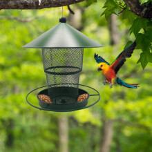 Mangeoire à oiseaux en métal vert, style gazebo, 18,5 x 39 cm