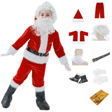 AMHSCOCA Kinderen Santa Kostuum 9PCS Kerstman Kostuum voor Kinderen Cosplay Outfit
