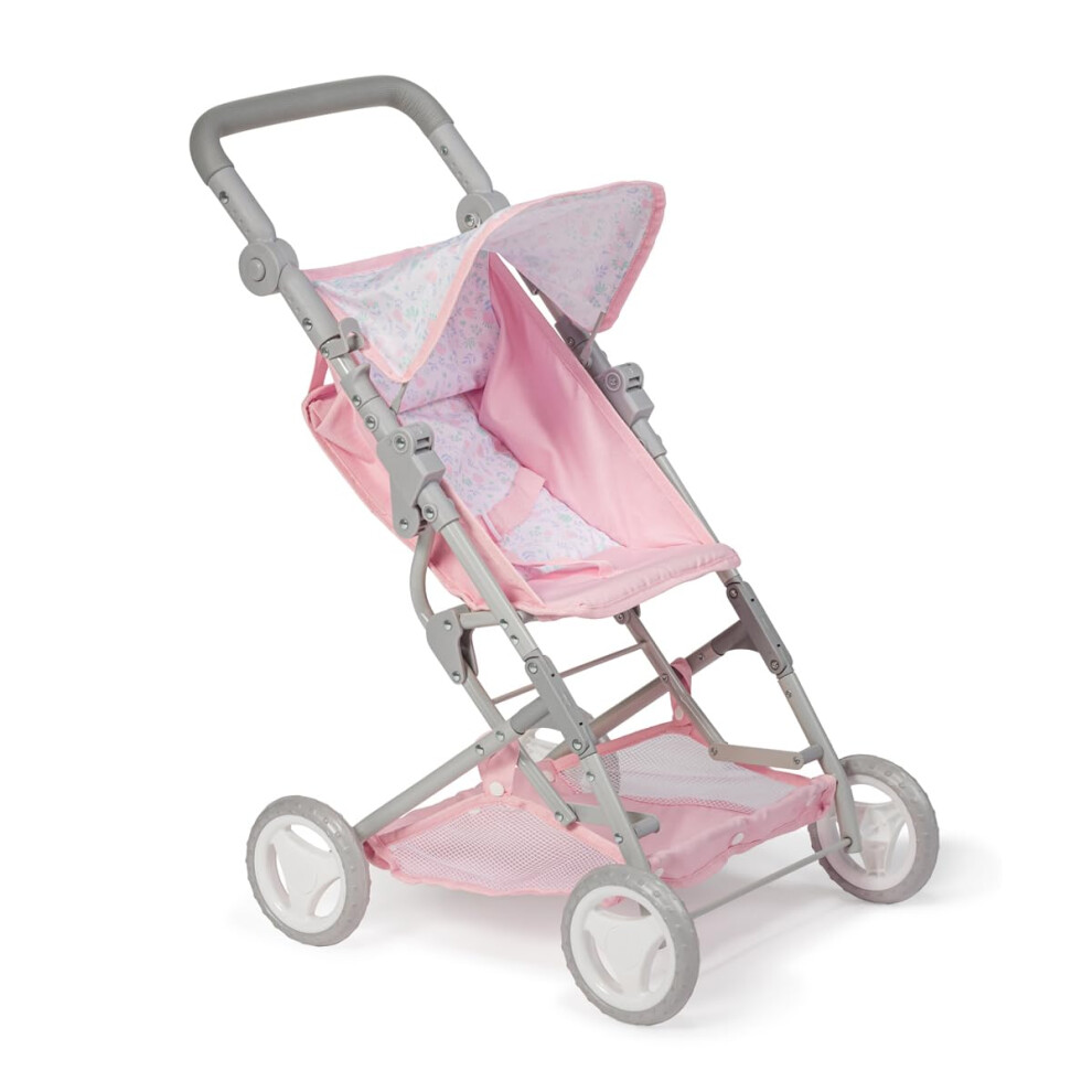 Photos - Doll Accessories JC Toys  Berenguer Boutique | Fashionable Stroller with Canopy and Storage | Simple Folding |Pink Floral Collection | for D 