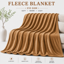 (Camel, Super King: 230X270) Faux Fur Fleece Throw Warm Soft Mink Blanket