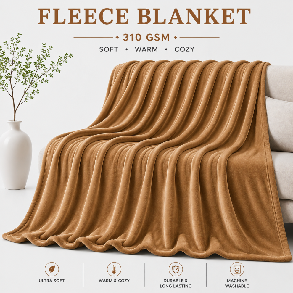 Oxford Homeware (Camel, Super King: 230X270) Faux Fur Fleece Throw Warm Soft Mink Blanket Black