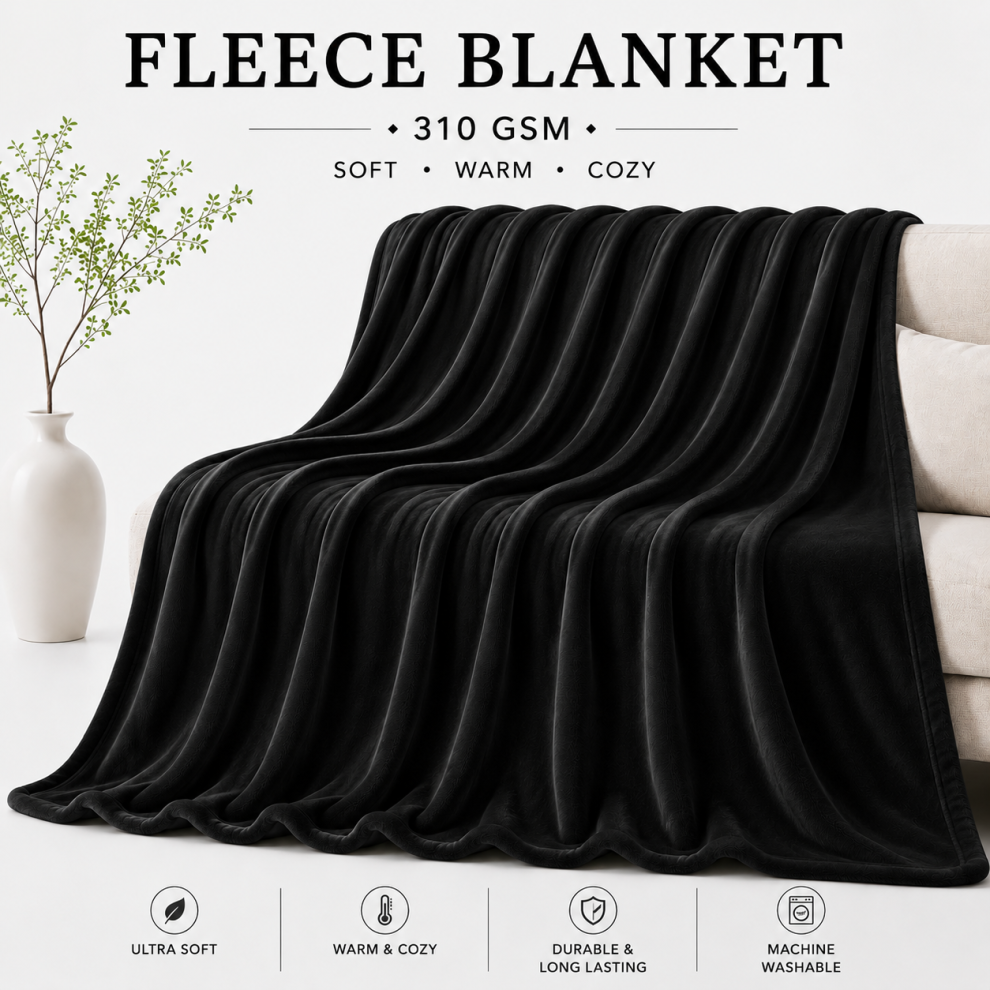 Oxford Homeware (, Super King: 230X270) Faux Fur Fleece Throw Warm Soft Mink Blanket Black