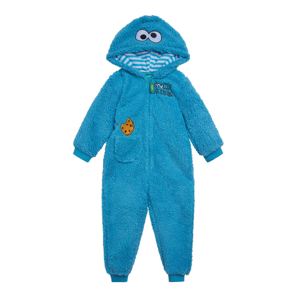 Sesame Street Cookie Monster Toddler Boys Cozy Sherpa Zip Up Cosplay Costume Coverall 2T Blue