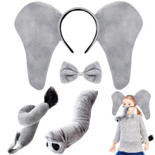 Baaxxango 4 Stuks Olifant Kostuum Kinderen, Olifanten Oren Hoofdband Neus Strik en Staart Accessoires