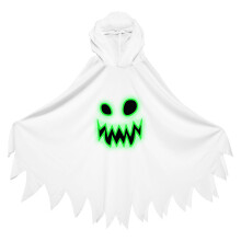 JGCWorker Kinderen Glow-in-the-Dark Spook Kostuum - Boo Kapmantel met Eng Gezicht, Halloween Witte Cape