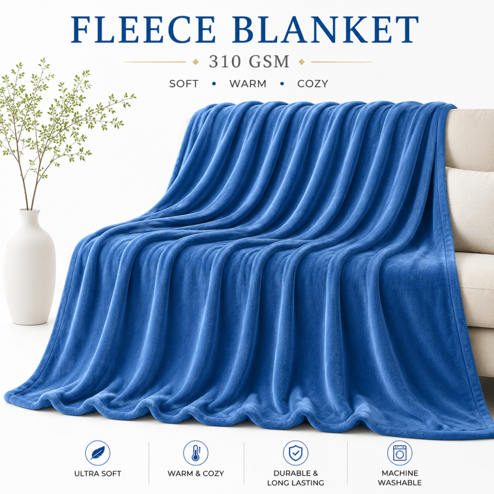 Oxford Homeware (, King: 200 Cm X 240 Cm.) Faux Fur Fleece Throw Warm Soft Mink Blanket Blue