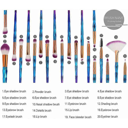 20-Piece Makeup Brush Kit - Full Face Cosmetic Set 1