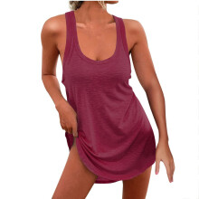 Women Casual Shirt Dress Sleeveless Neck Racerback-Burgundy M