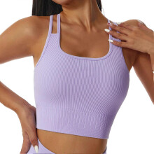 (M, Purple) Women Criss Cross Back Sports Pure Color Double Strap Square Neck Yoga Bra Fitness Workout Tank Tops