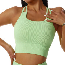 (M, Green) Women Criss Cross Back Sports Pure Color Double Strap Square Neck Yoga Bra Fitness Workout Tank Tops
