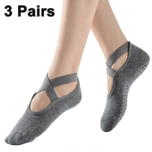 3 Pairs Yoga Socks for Women Non-slip Grips Straps, Ideal for Pilates, Pure Barre, Ballet, Dance, Barefoot Workout