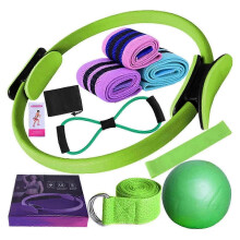 (Green) Pilates Kit for Women - Essential Set with Rings, Ball & Resistance Bands for Home Workouts