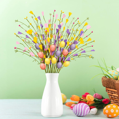 Agrafe pentru ouă de Paște, tulpini florale din plastic, 15 buc. 1