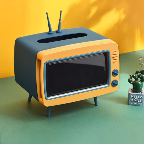 Retro-Taschentuchbox in TV-Form mit Handyhalterung 1