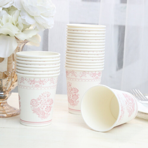 Copos de papel florais BalsaCircle com borda dourada (24 unidades) 1