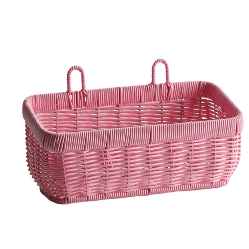 Cestino da parete in vimini rosa per aglio e cipolle 1