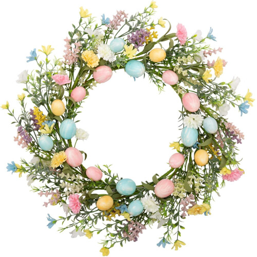 45 cm paaskrans met bloemen en eieren 1