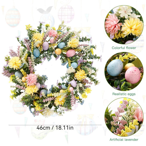 45 cm paaskrans met bloemen en eieren 2