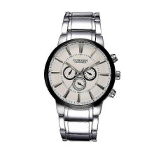 Men's Quartz Watch with White Dial Stainless Steel Band for Business Casual Wear Water Resistant
