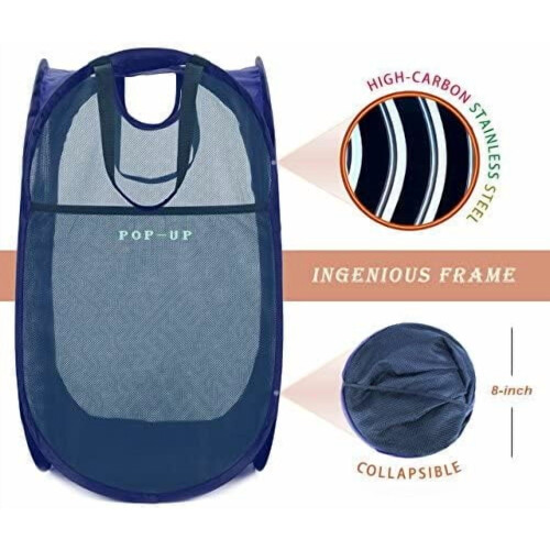 Panier à linge pliable avec structure en acier et filet 2