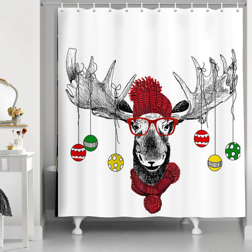 Cortina de chuveiro com estampa de rena, 175 x 178 cm (69 x 70 polegadas) 1