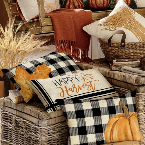 Φθινοπωρινά Μαξιλαροθήκες 12x20 ίντσες, Faux Linen, Σετ 4 τεμαχίων 2